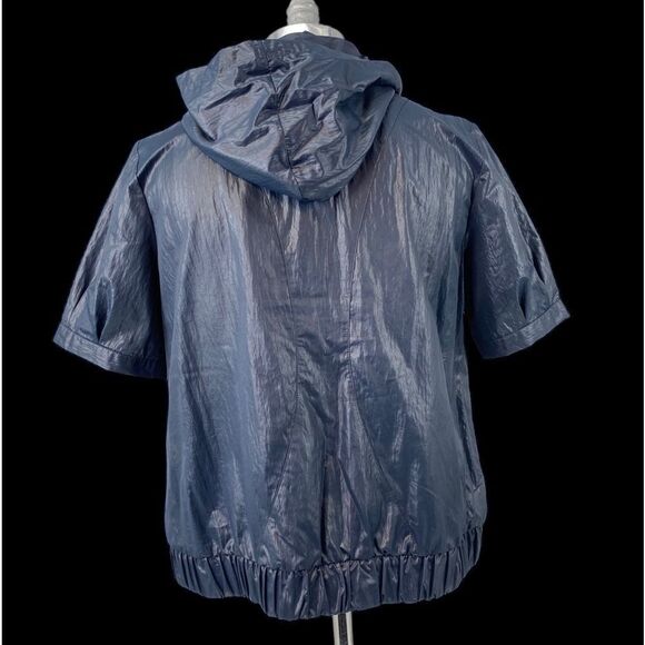 Chico’s Shiny Short Sleeve Hooded Zip Jacket Size 2 - Picture 1 of 15